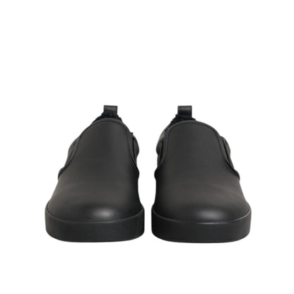 Dolce & Gabbana Black Leather Low Top Slip On Sneakers Shoes
