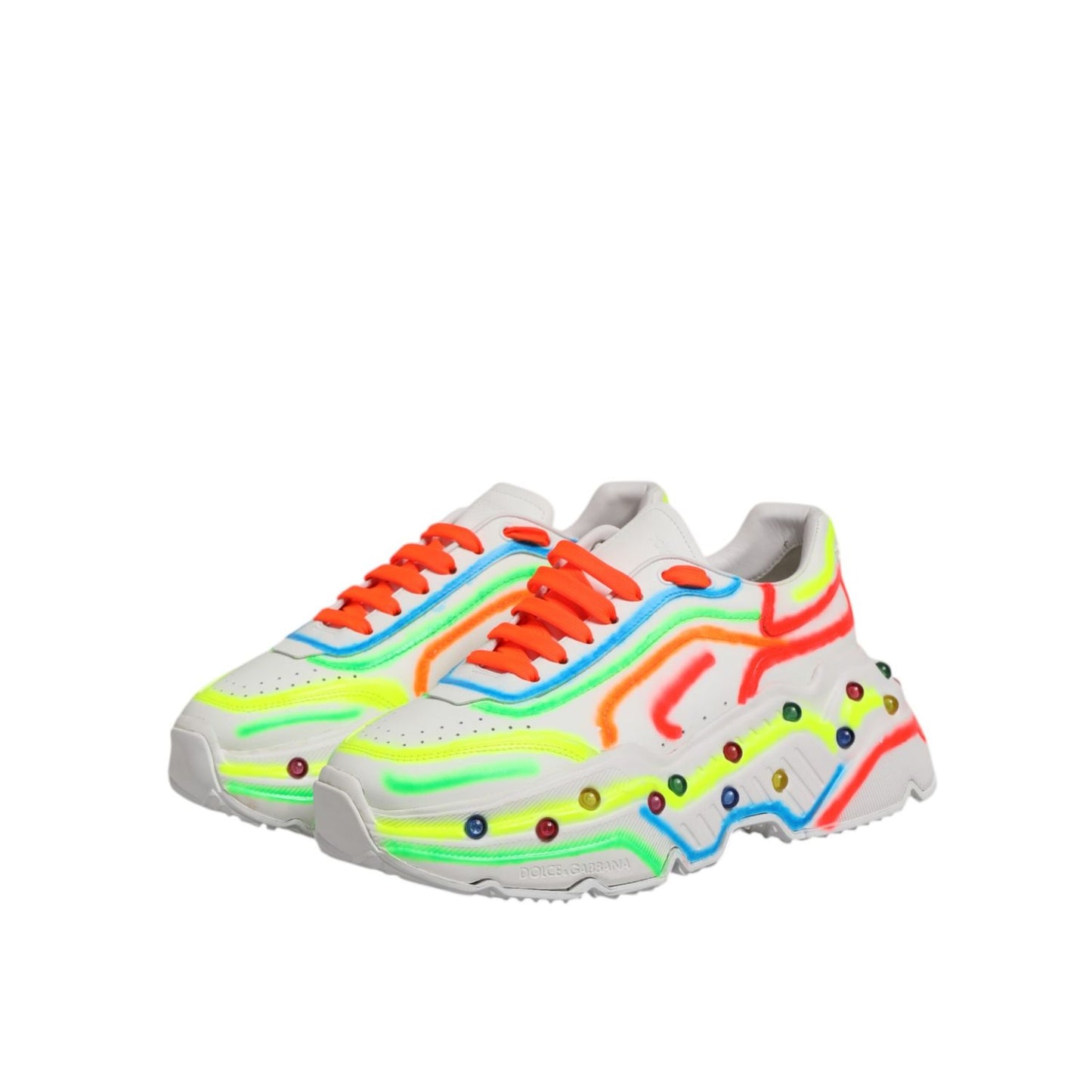 Dolce & Gabbana Multicolor Daymaster Low Top Sneakers Shoes with neon accents and chunky silhouette. Crafted from calf leather, made in Italy.