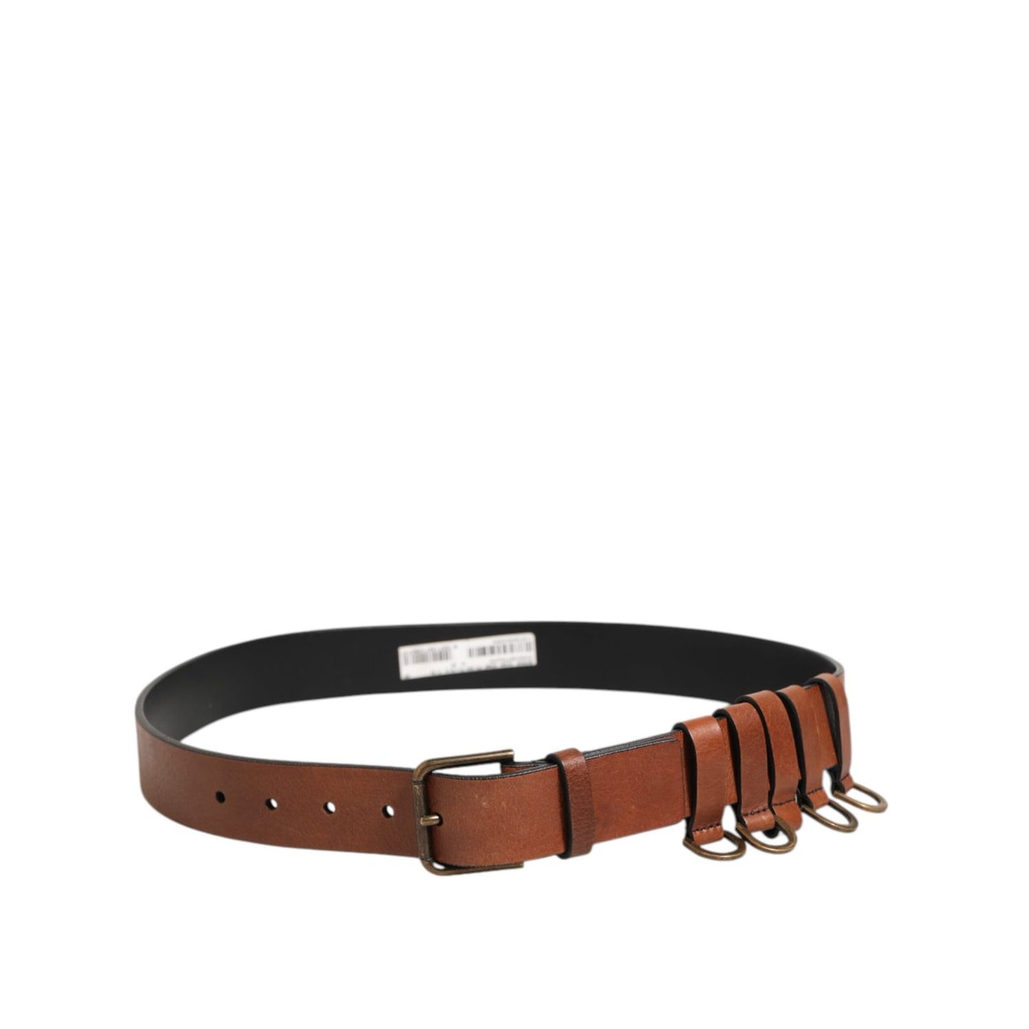 Dolce & Gabbana Brown Classic Gold Metal Logo Buckle Men Belt displayed on a white background.