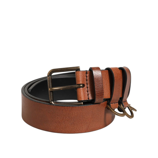 Dolce & Gabbana Brown Classic Gold Metal Logo Buckle Men Belt, luxury design with gold-tone buckle on high-quality brown leather