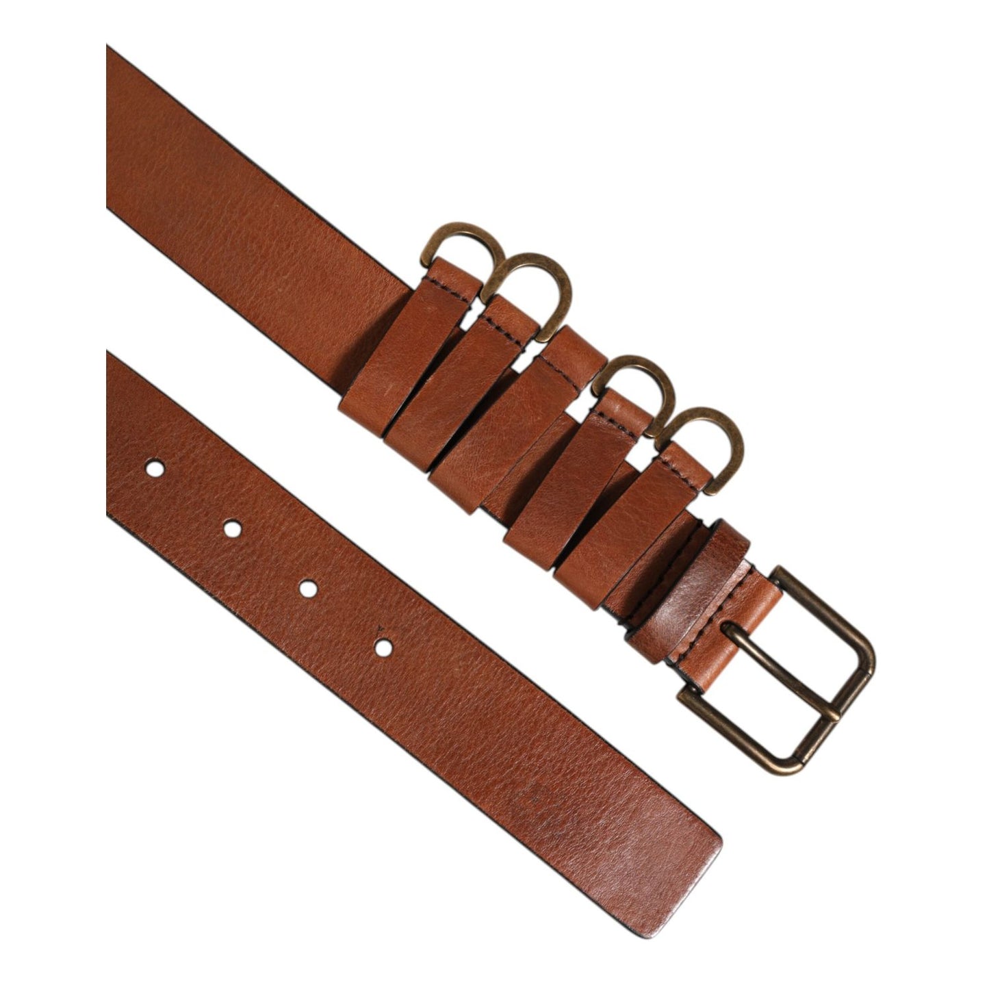 Dolce & Gabbana Brown Classic Gold Metal Logo Buckle Men Belt in high-quality leather