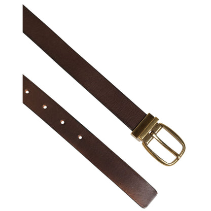 Dolce & Gabbana Brown Classic Gold Metal Logo Buckle Men Belt featuring high-quality calf leather and luxury Italian craftsmanship.