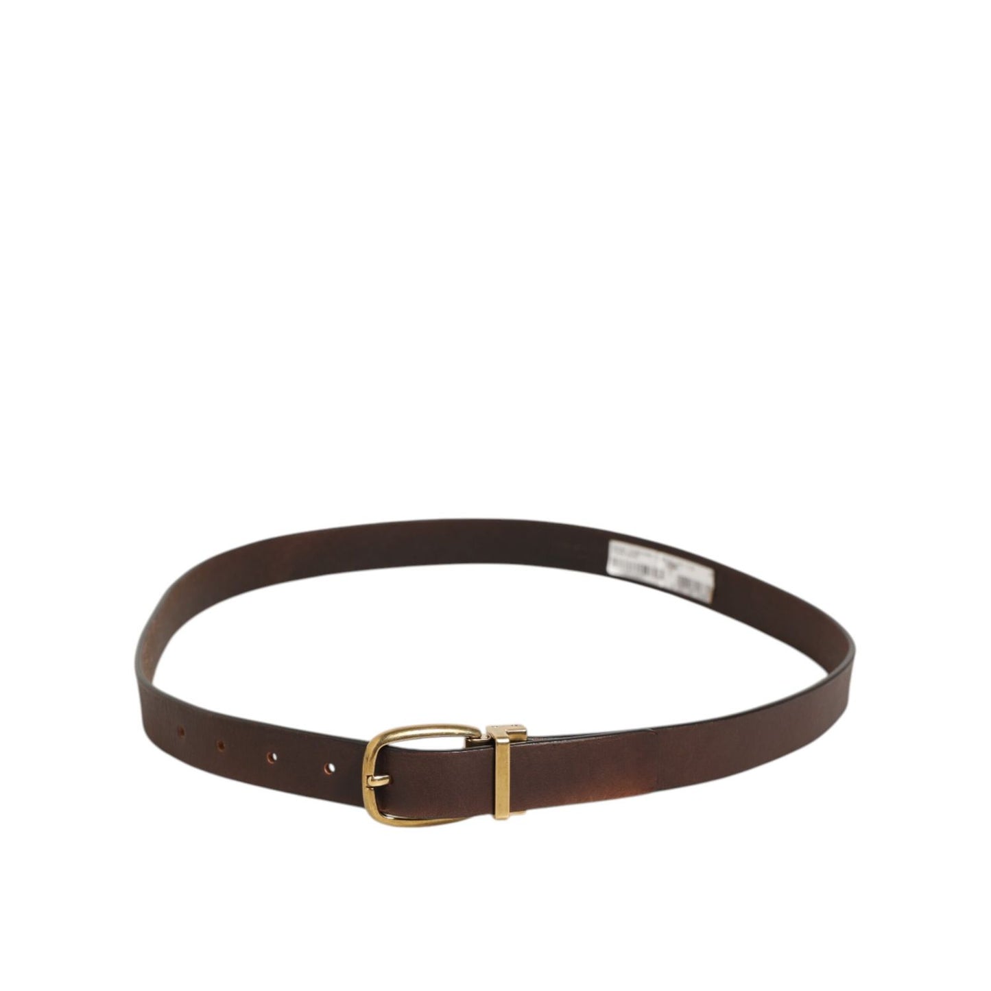 Dolce & Gabbana Brown Classic Gold Metal Logo Buckle Men Belt made from high-quality leather, elegant designer accessory.