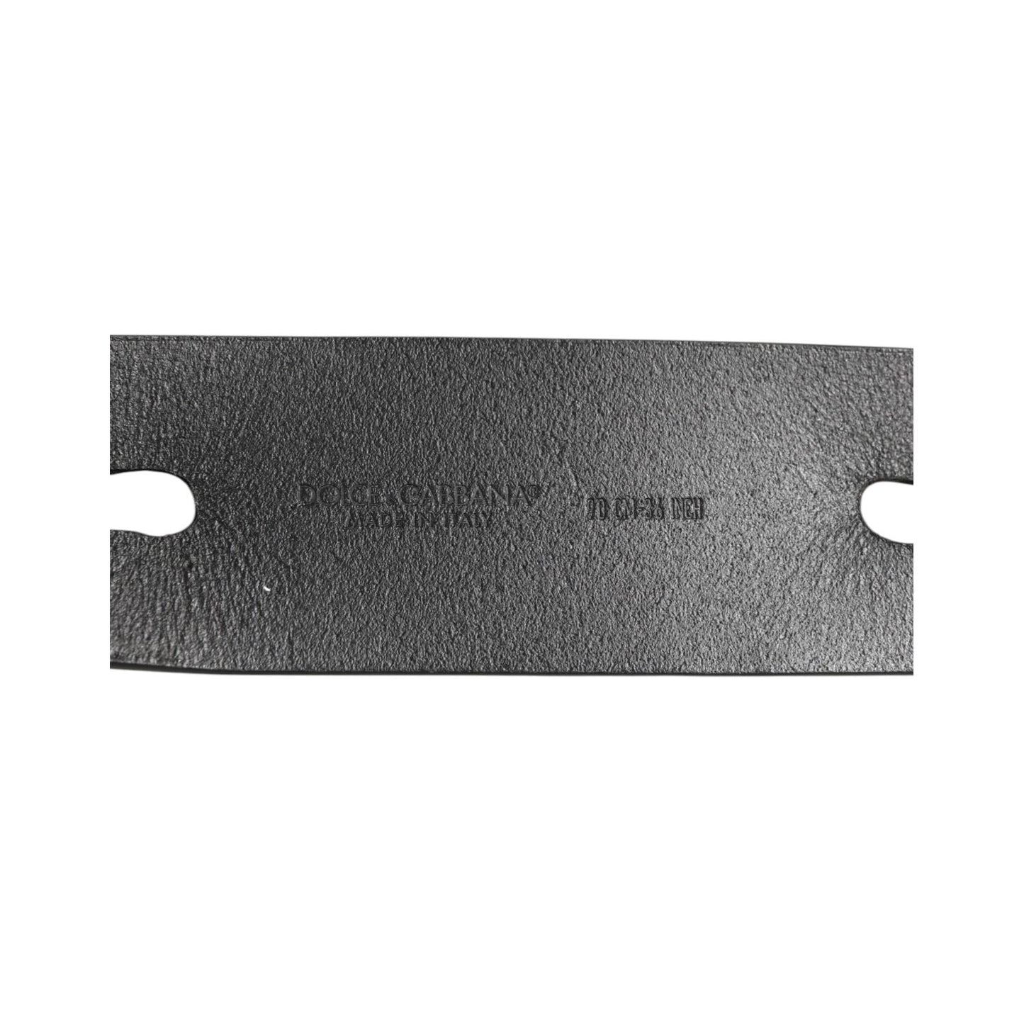 Dolce & Gabbana Black Double Strap Leather Silver Buckle Belt label close-up