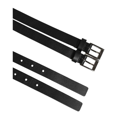 Dolce & Gabbana Black Double Strap Leather Silver Buckle Belt with premium black calfskin leather and sleek design.