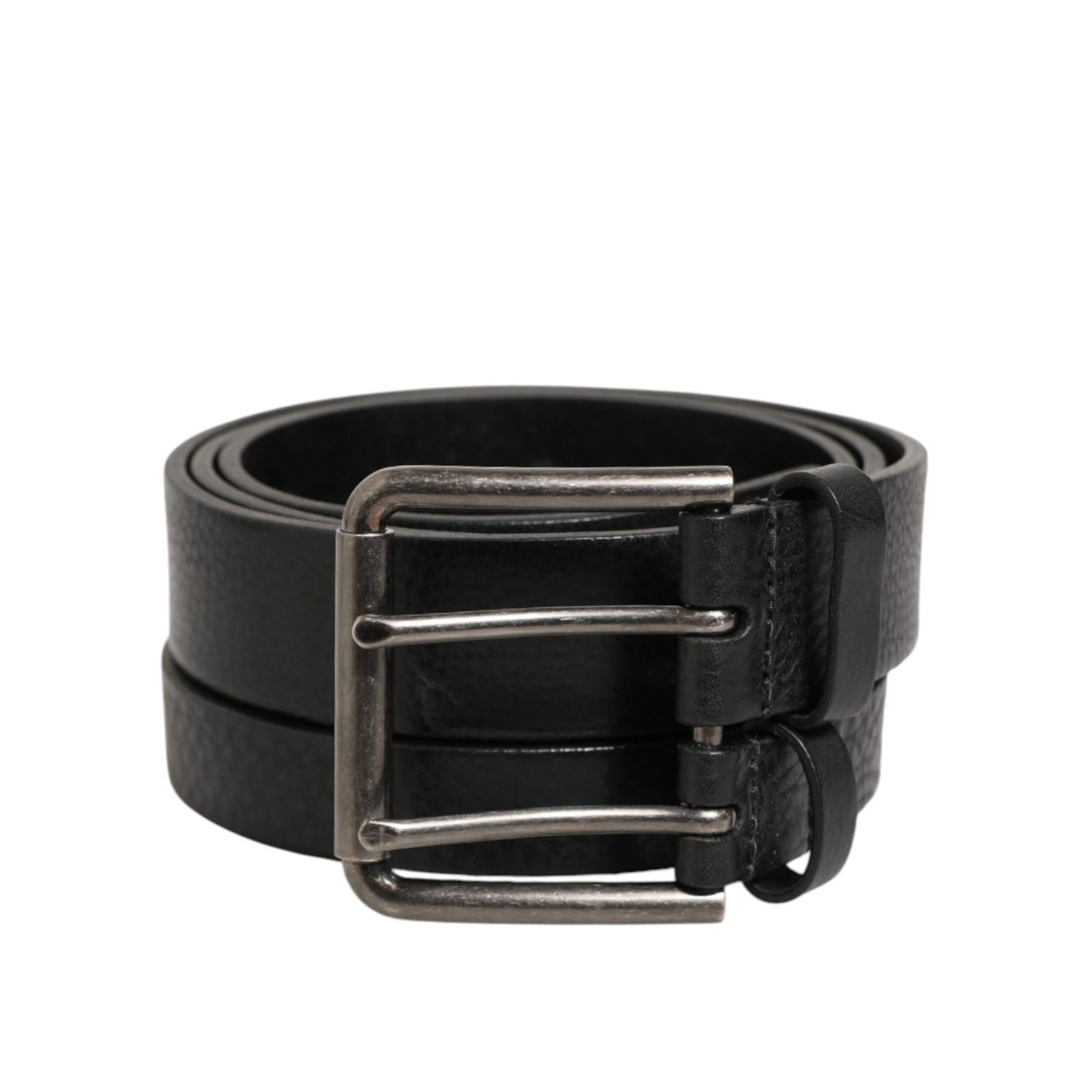 Dolce & Gabbana Black Double Strap Leather Silver Buckle Belt showcasing Italian craftsmanship and elegant design