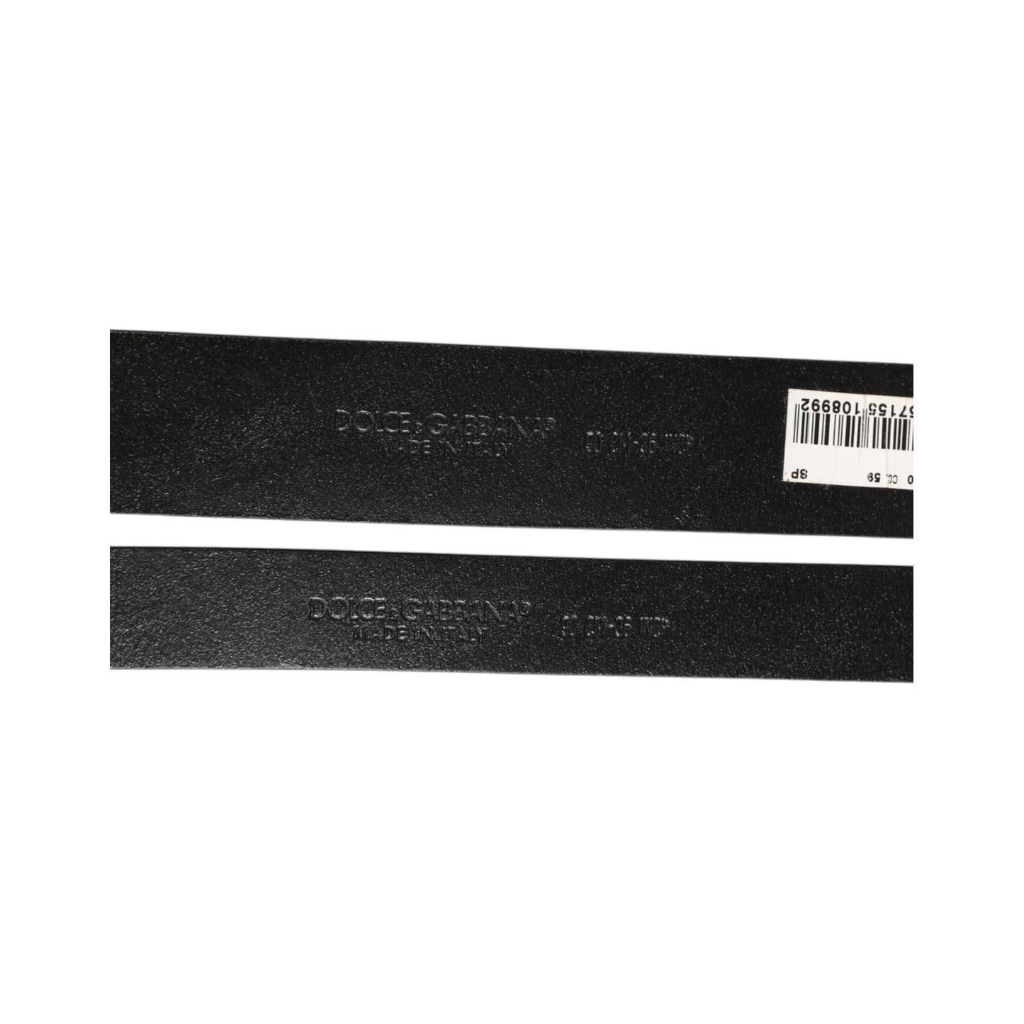 Dolce & Gabbana Black Double Strap Leather Silver Buckle Belt showcasing textured calfskin leather.