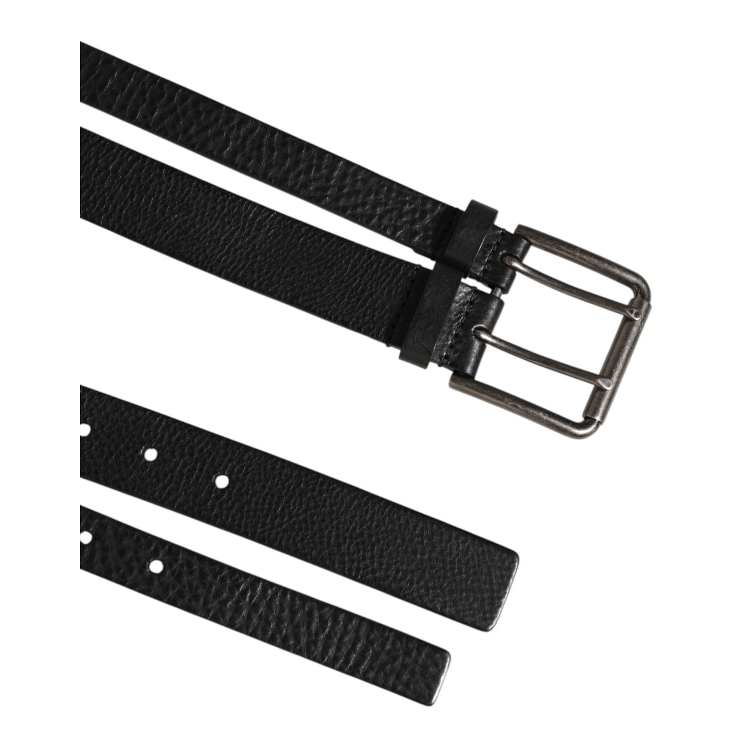 Dolce & Gabbana Black Double Strap Leather Silver Buckle Belt
