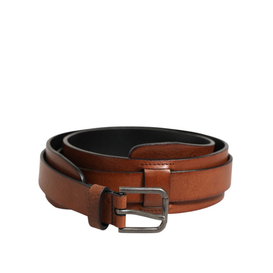 Dolce & Gabbana Brown Classic Gold Metal Logo Buckle Men Belt, sleek leather design, casual and semi-formal accessory.