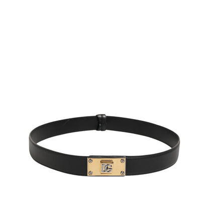 Dolce & Gabbana Black Leather Classic Metal Logo Buckle Belt