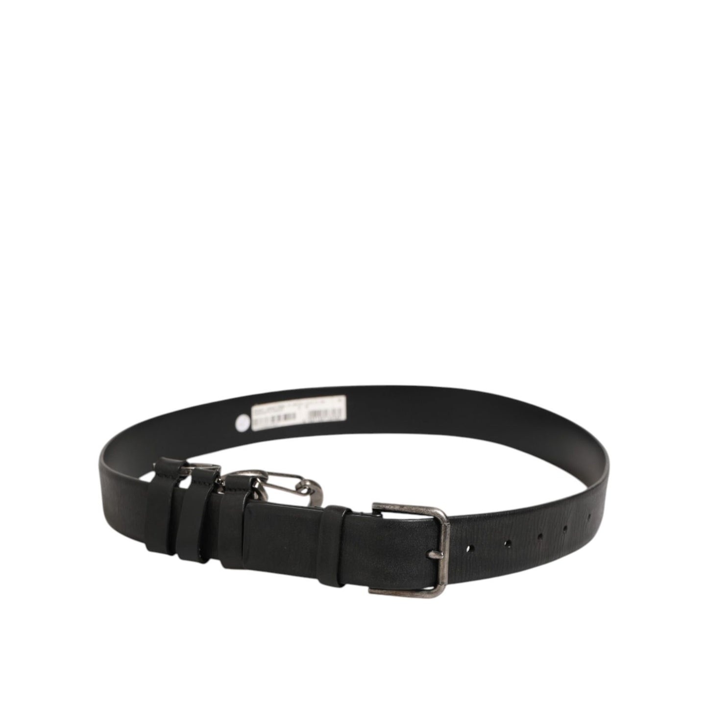Dolce & Gabbana Black Key Ring Clip Attachments Buckle Belt with silver-tone hardware, showcasing designer utility style.