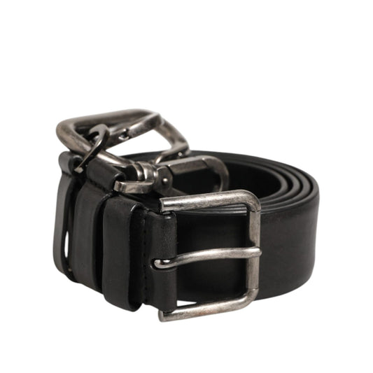 Dolce & Gabbana Black Key Ring Clip Attachments Buckle Belt with antique silver hardware.
