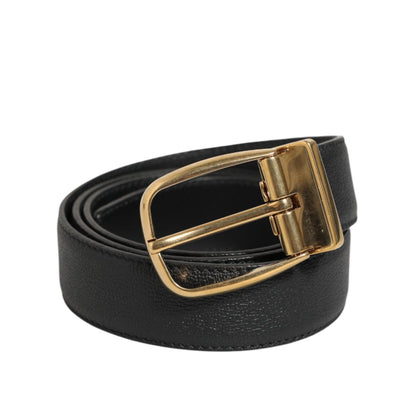Dolce & Gabbana Black Leather Classic Metal Logo Buckle Belt
