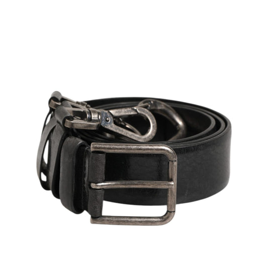 Dolce & Gabbana Black Key Ring Clip Attachments Buckle Belt with silver-tone hardware