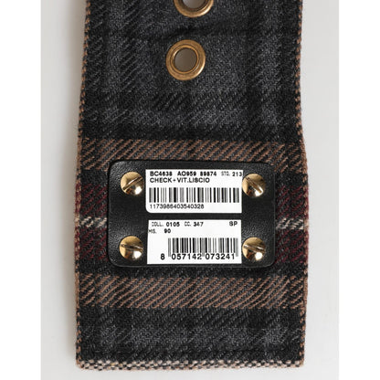 Dolce & Gabbana Plaid Fabric Logo Plate Brass Buckle Belt