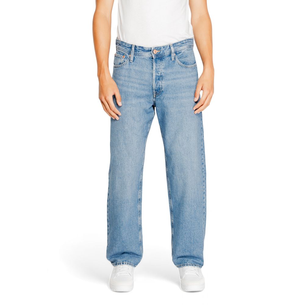 Jack Jones Blue Cotton Relaxed Fit Jeans with classic five-pocket design for men.