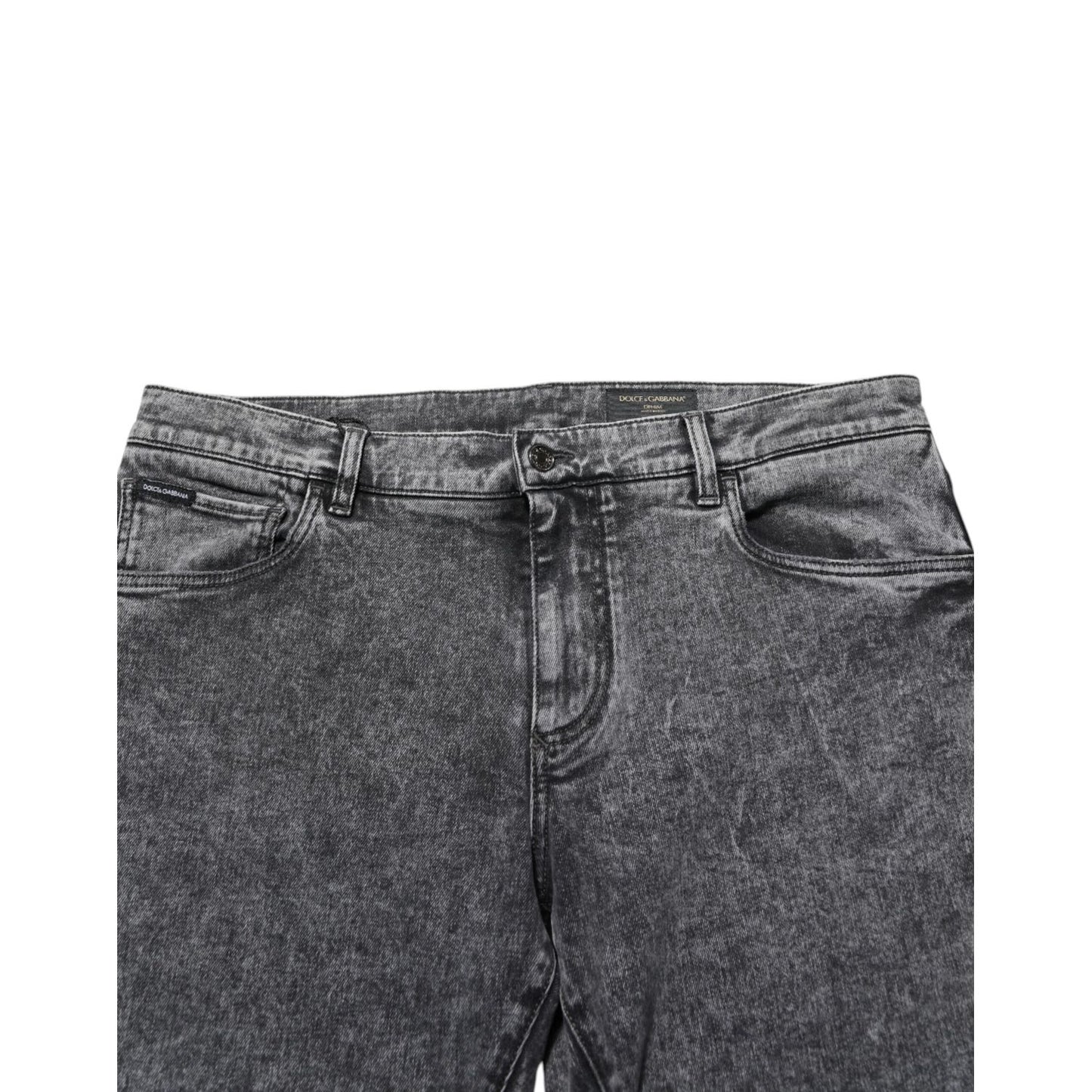 Dolce & Gabbana Gray Cotton Slim Fit Denim Trouser Jeans with classic five-pocket styling in premium gray cotton.