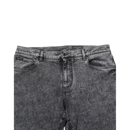 Dolce & Gabbana Gray Cotton Slim Fit Denim Trouser Jeans with classic five-pocket styling in premium gray cotton.