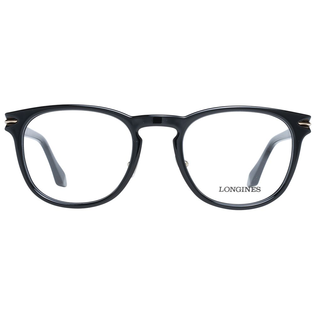 Longines Black Plastic Glasses (Frames) full-rim round style for men, black plastic frame and demo lenses, size 54-23-145.
