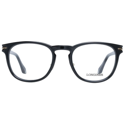 Longines Black Plastic Glasses (Frames) full-rim round style for men, black plastic frame and demo lenses, size 54-23-145.