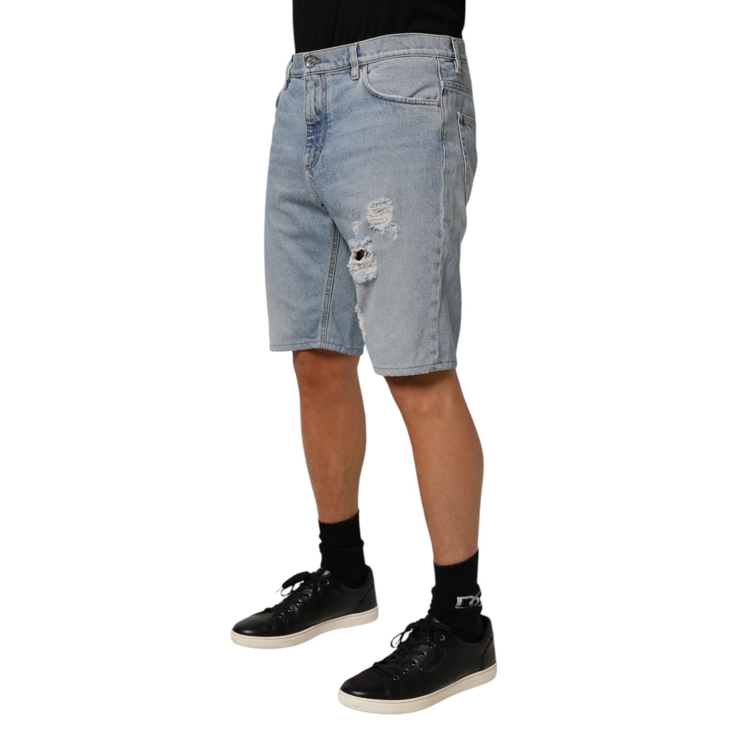 Dolce & Gabbana Blue Cotton Distressed Denim Bermuda  Shorts