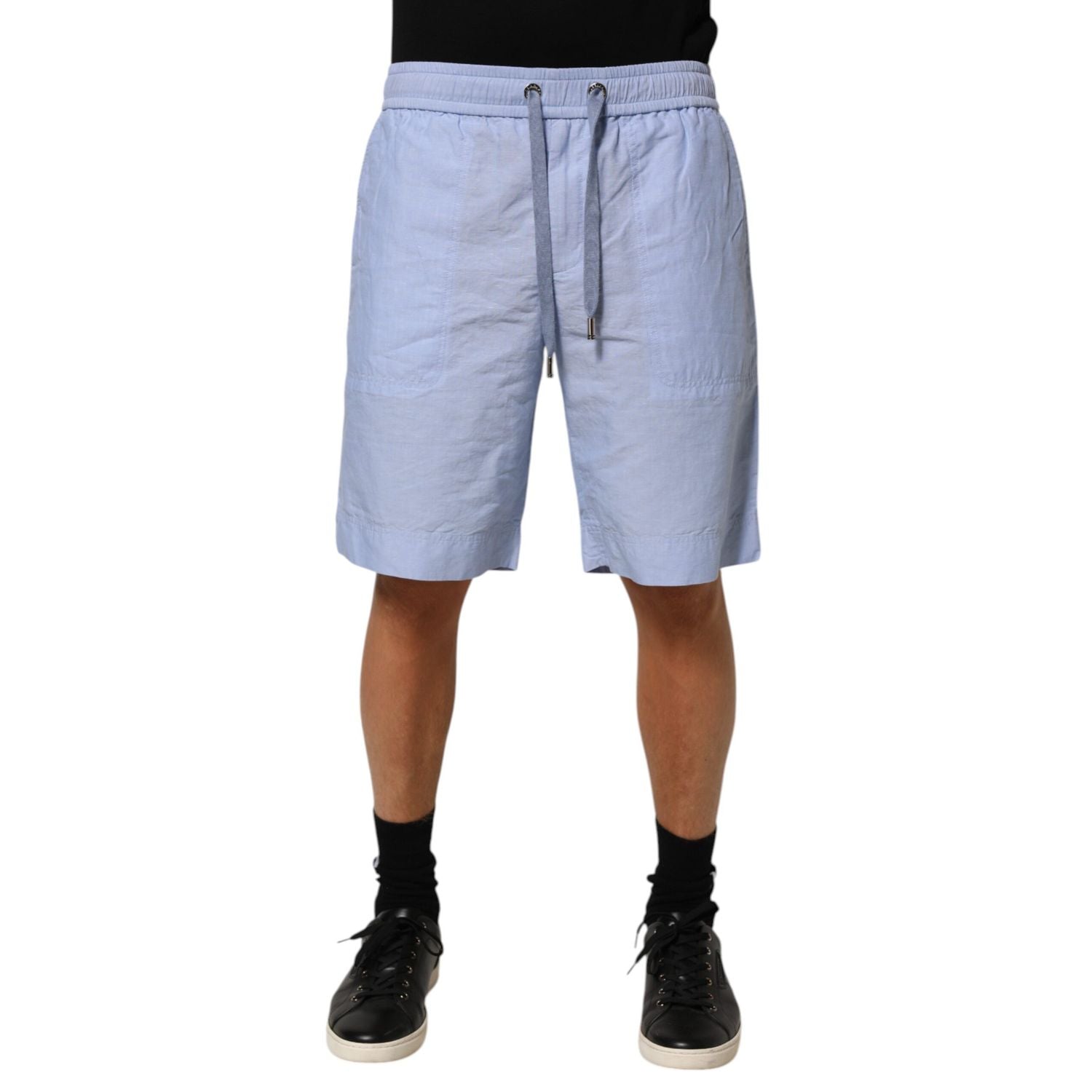 Dolce & Gabbana Light Blue Linen Mid Waist Men Bermuda Shorts