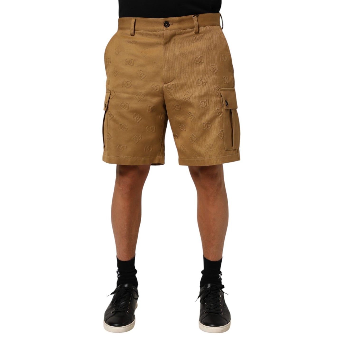 Dolce & Gabbana Brown Cotton Stretch Logo CargoBermuda Shorts with pockets, showcasing casual yet sophisticated style.