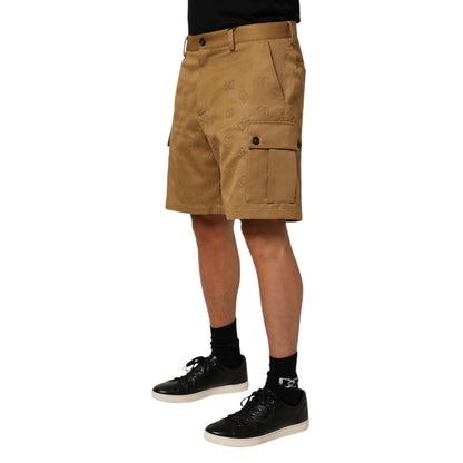 Dolce & Gabbana Brown Cotton Stretch Logo CargoBermuda Shorts featuring a classic cargo design with multiple pockets and subtle logo details.