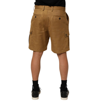 Back view of Dolce & Gabbana Brown Cotton Stretch Logo CargoBermuda Shorts, showcasing utility style with logo and multiple pockets.