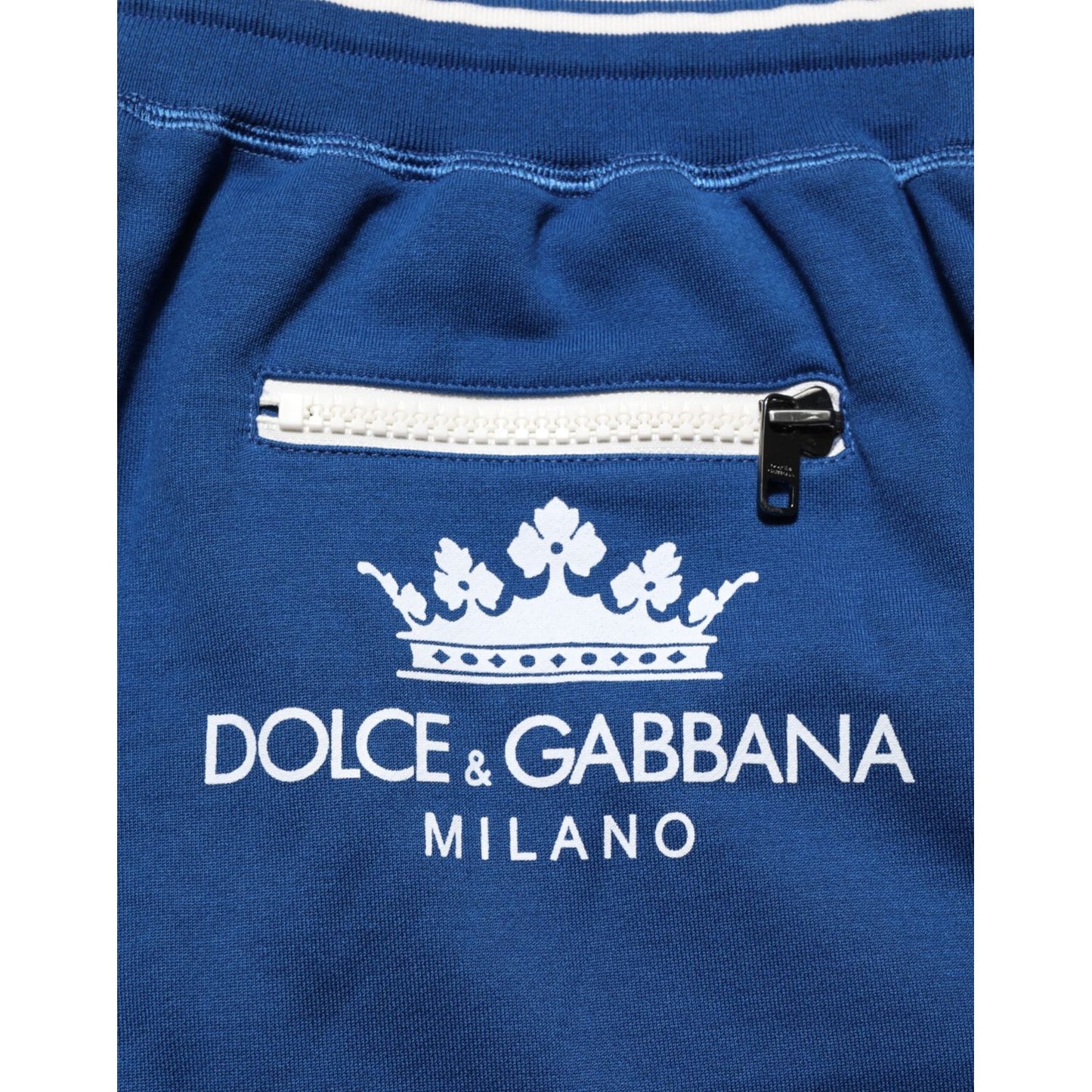 Dolce & Gabbana Blue Cotton Blend Bermuda Sweatpants Shorts showcasing logo and zipper detail.