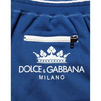 Dolce & Gabbana Blue Cotton Blend Bermuda Sweatpants Shorts showcasing logo and zipper detail.