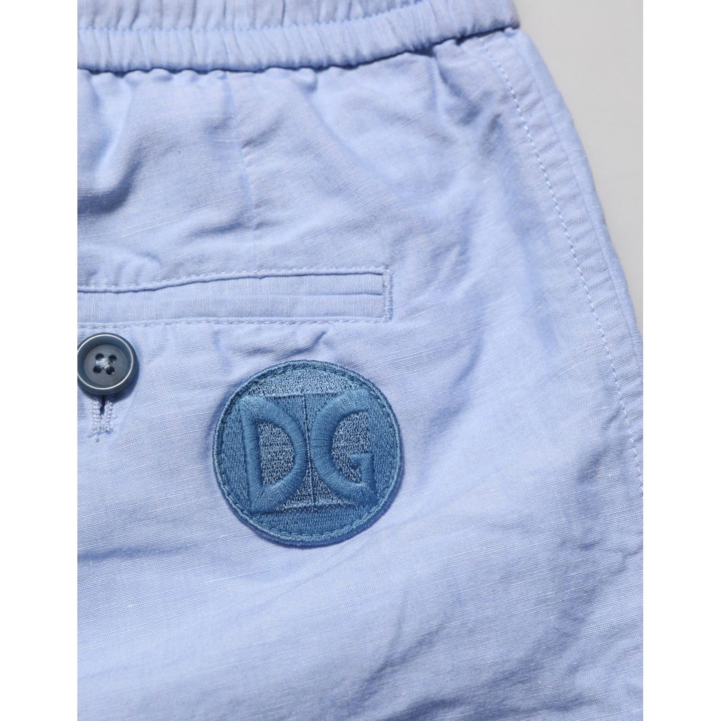 Dolce & Gabbana Light Blue Linen Mid Waist Men Bermuda Shorts with logo detail