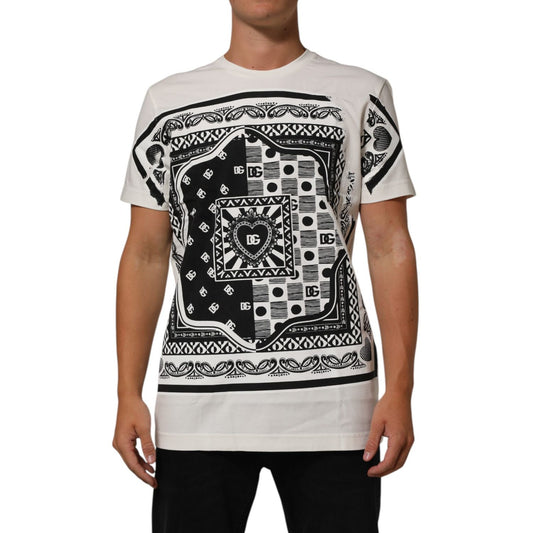Dolce & Gabbana White Cotton Logo Bandana Print Men T-shirt