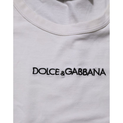 Dolce & Gabbana White Logo Print Cotton Crew Neck Men T-shirt