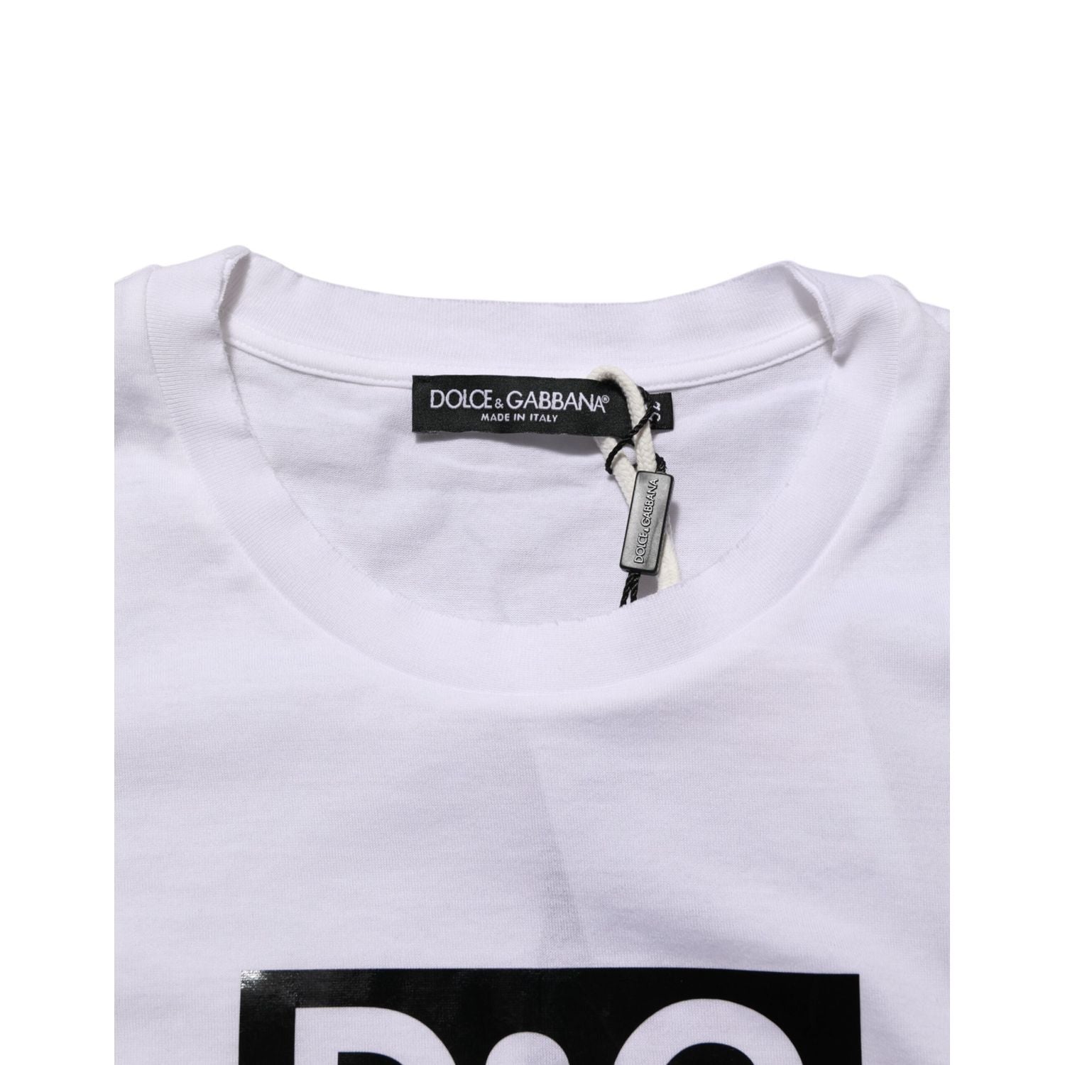 Dolce & Gabbana White Logo Print Cotton Crew Neck T-shirt