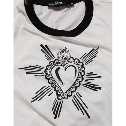 Dolce & Gabbana White Sacred Heart Cotton Crew Neck T-shirt