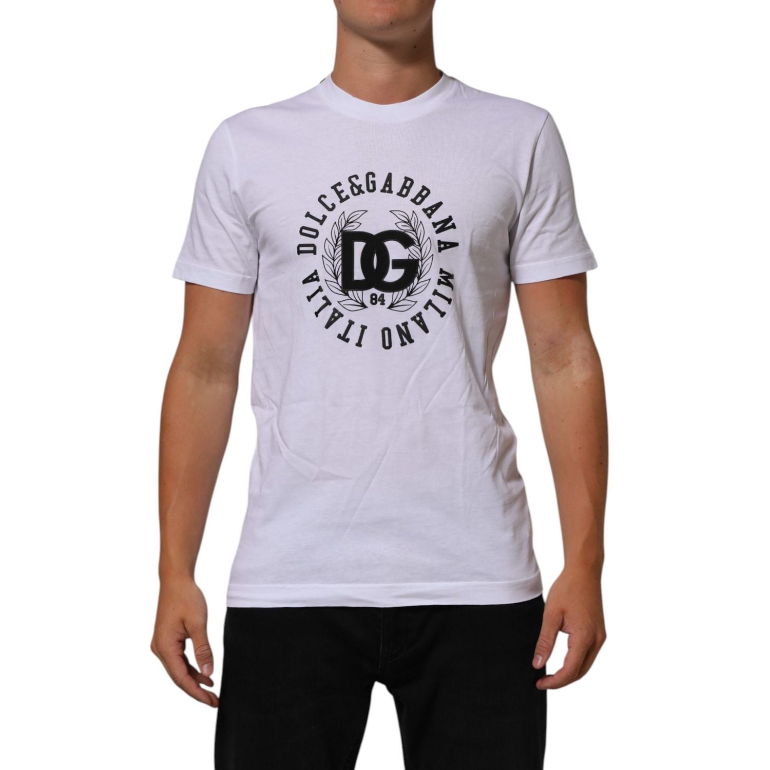 Dolce & Gabbana White Cotton Logo Print Crew Neck T-shirt