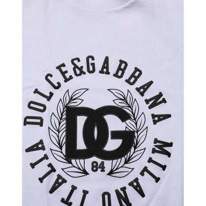 Dolce & Gabbana White Cotton Logo Print Crew Neck T-shirt