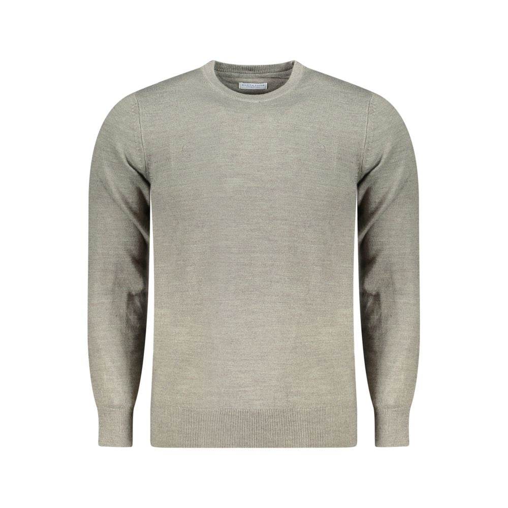 North Sails Gray Nylon Sweater with Long-Sleeves and Crew Neck, Featuring Embroidery and Logo Detailing