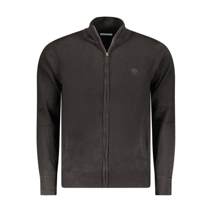 North Sails Black Nylon Sweater with long sleeves, zip closure, two pockets, and embroidery logo displayed on the front.