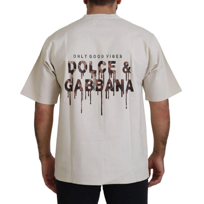 Dolce & Gabbana Ivory Cotton Ivory Printed Crewneck