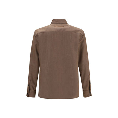 Rear view of ZEGNA Brown Wool Coat showcasing elegant tailoring and sophisticated design for contemporary fashion.