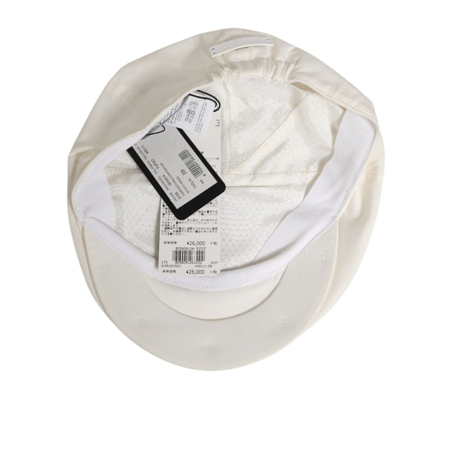 Dolce & Gabbana White Cotton Blend Leather Trim Flat Men Cap Hat