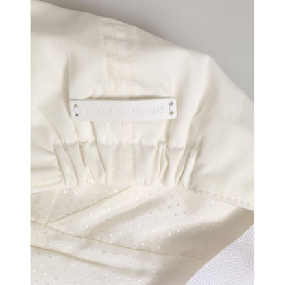 Dolce & Gabbana White Cotton Blend Leather Trim Flat Men Cap Hat
