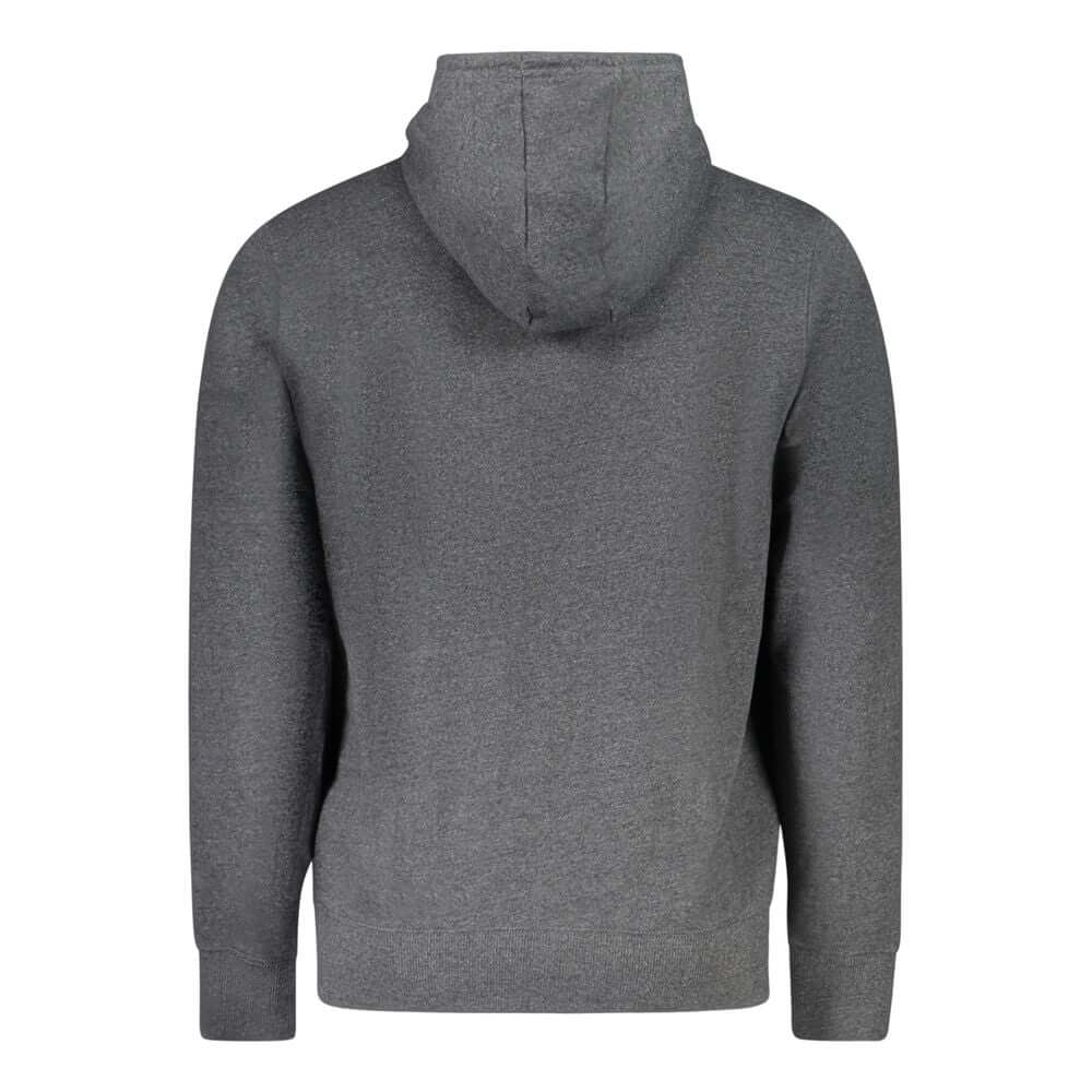 Accademia Militare Gray Recycled Cotton Men Sweater with hood, rear view showing eco-conscious design and modern style.