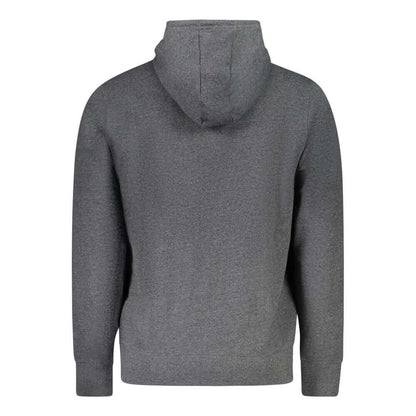 Accademia Militare Gray Recycled Cotton Men Sweater with hood, rear view showing eco-conscious design and modern style.