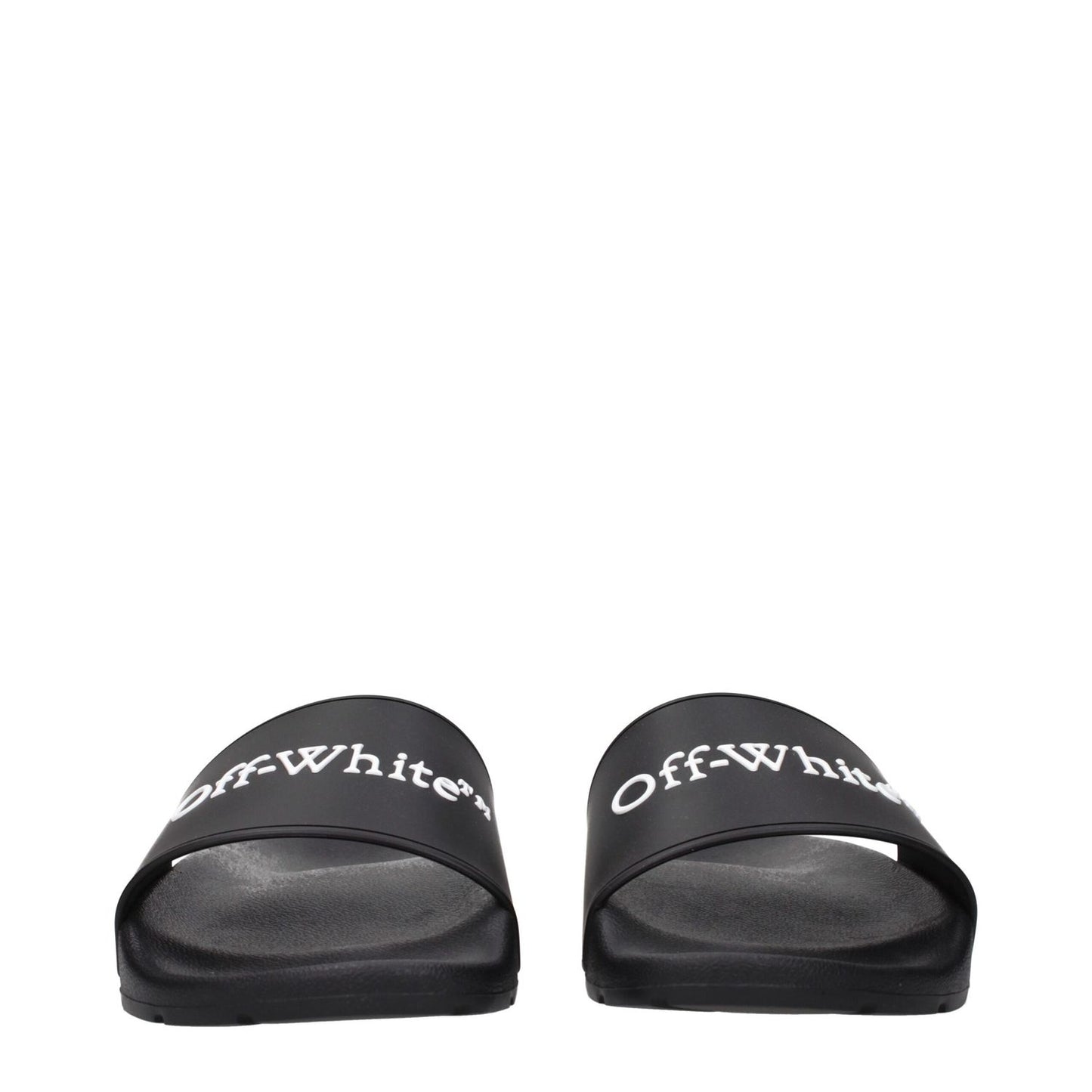 Off-White Black Cotton Slippers with front logo in black rubber, MPN OMIU002MAT0011001, code F84958, stylish footwear by Off-White