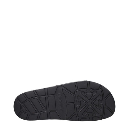 Sole of Off-White Black Cotton Slippers with embossed logo design, showcasing detailed tread pattern. MPN OMIU002MAT0011001.