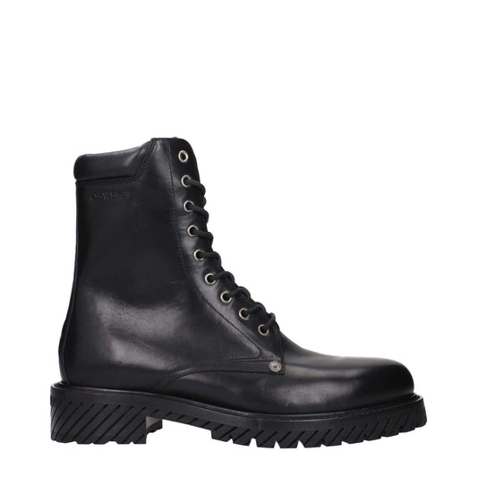 Off-White Black Leather Ankle Boots 1728,75667636384,Ankle - Boots - Shoes,Black,Boots - Shoes,EU42/US9,EU43/US10,EU44/US11,Men,New with tags,Off-White,Shoes