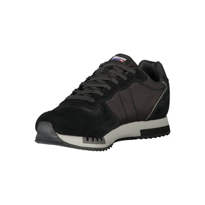 Blauer Black Leather Men Sneaker with sleek black design and contrasting details, featuring a removable footbed for comfort.